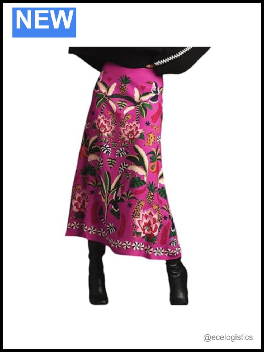 Women's Satin Midi Skirt Tropical Floral Print High Waisted A-Line Summer